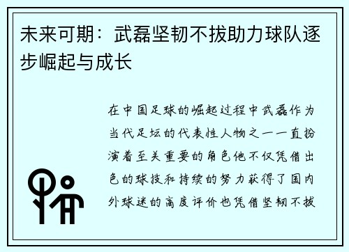未来可期：武磊坚韧不拔助力球队逐步崛起与成长